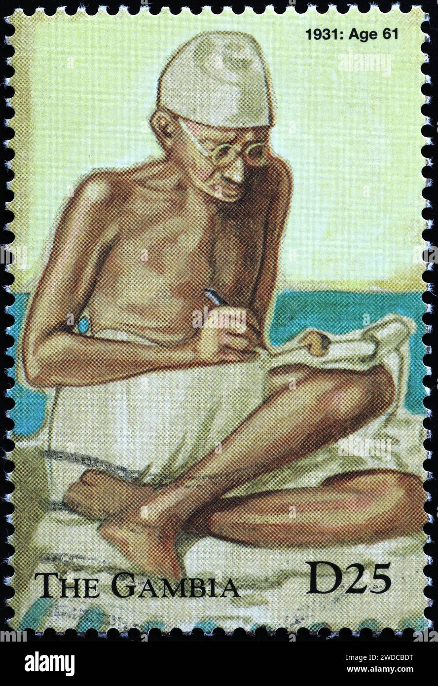 Foto di Mahatma Gandhi su un francobollo dal Gambia Foto Stock