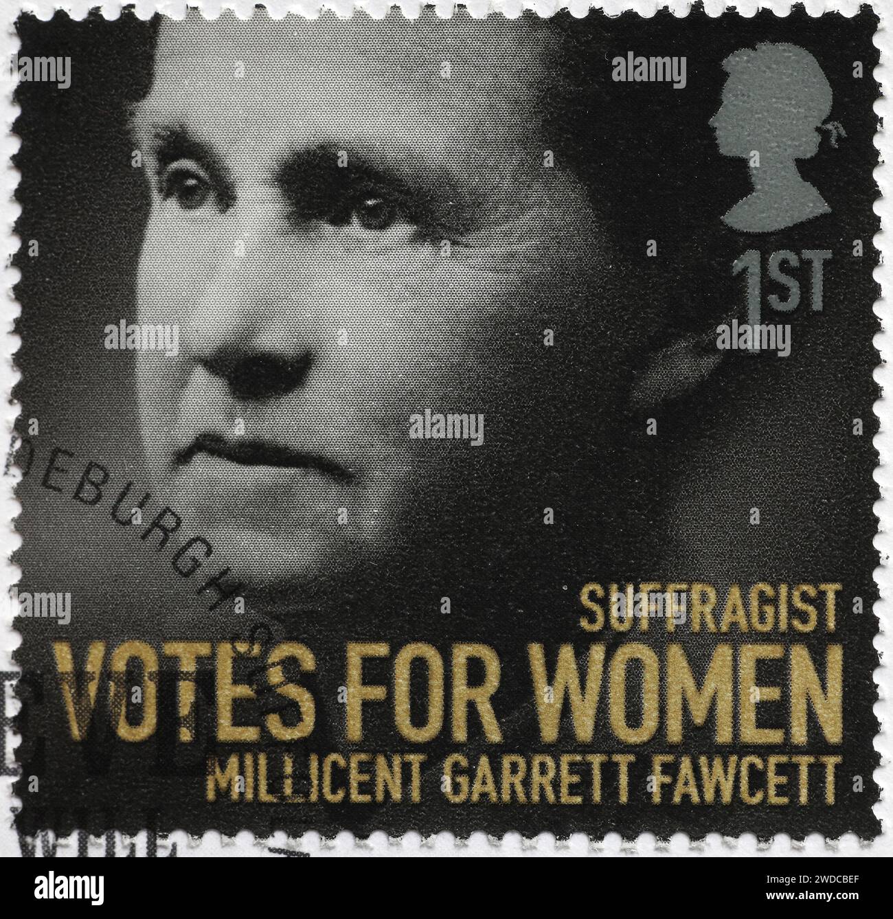 Attivista politico per il suffragio femminile Millicent Fawcett su francobollo Foto Stock