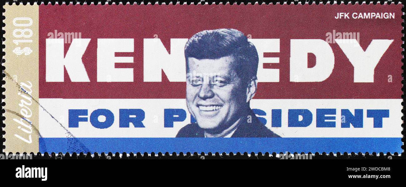 Campagna presidenziale di John Kennedy su francobollo Foto Stock