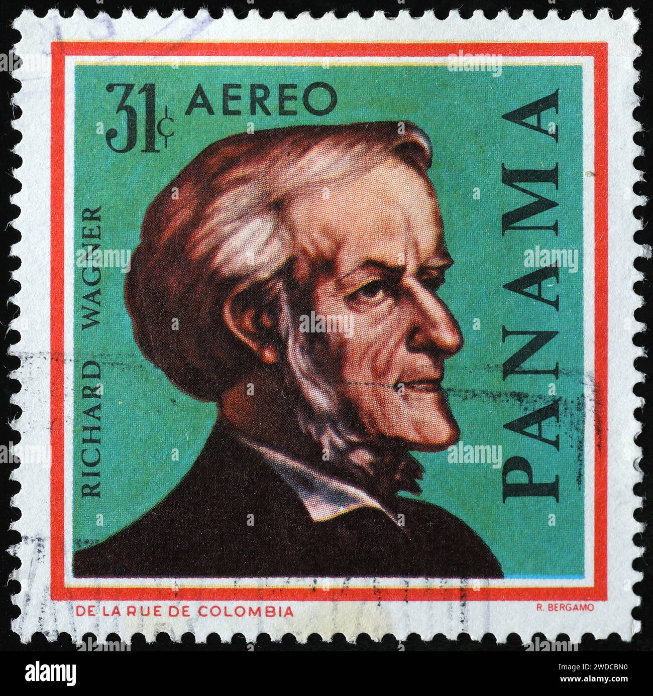 Richard Wagner ritratto su francobollo di Panama Foto Stock