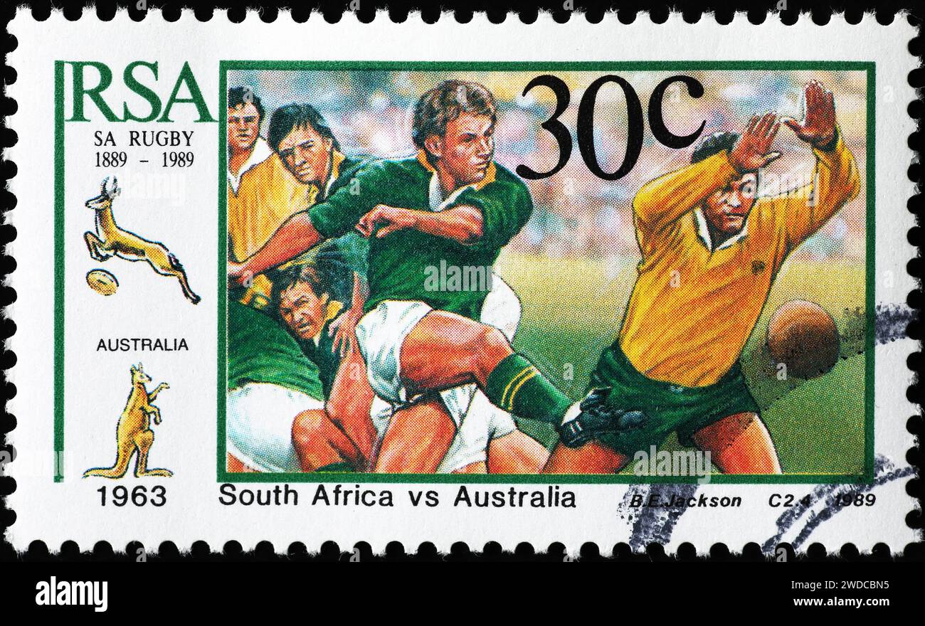 Partita di rugby del 1963 tra Sudafrica e Australia celebrata sul francobollo Foto Stock