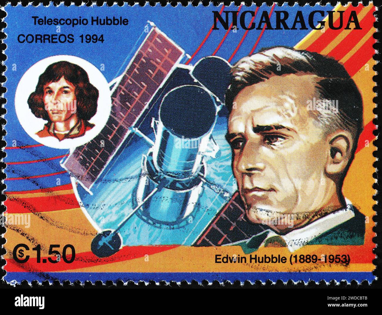 Lo scienziato Edwin Hubble sul francobollo Foto Stock