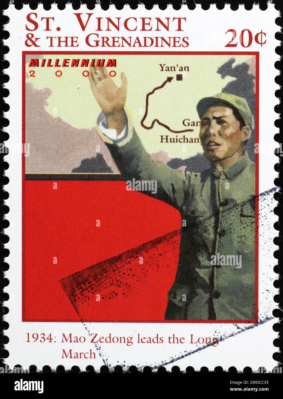 La lunga marcia di Mao Zedong nel 1934 sul francobollo Foto Stock