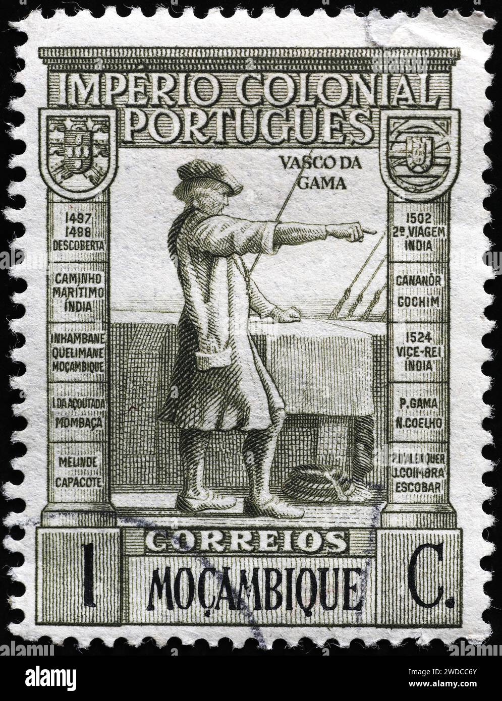 Vasco da Gama su francobollo portoghese vintage Foto Stock