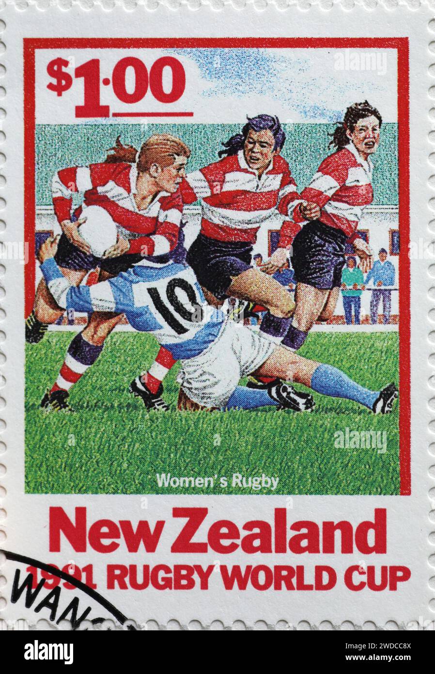 Il rugby femminile celebrato con francobollo della nuova Zelanda Foto Stock