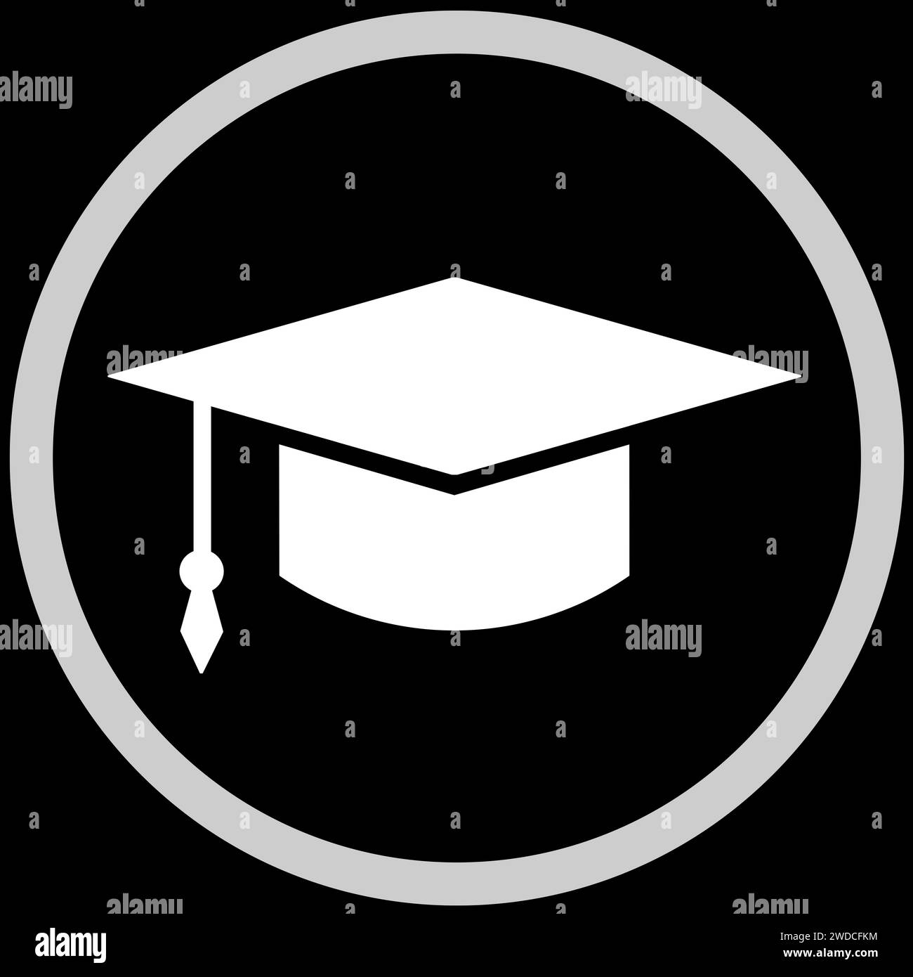 Cappello quadrato per uso accademico nella cornice, illustrazione su sfondo nero Foto Stock