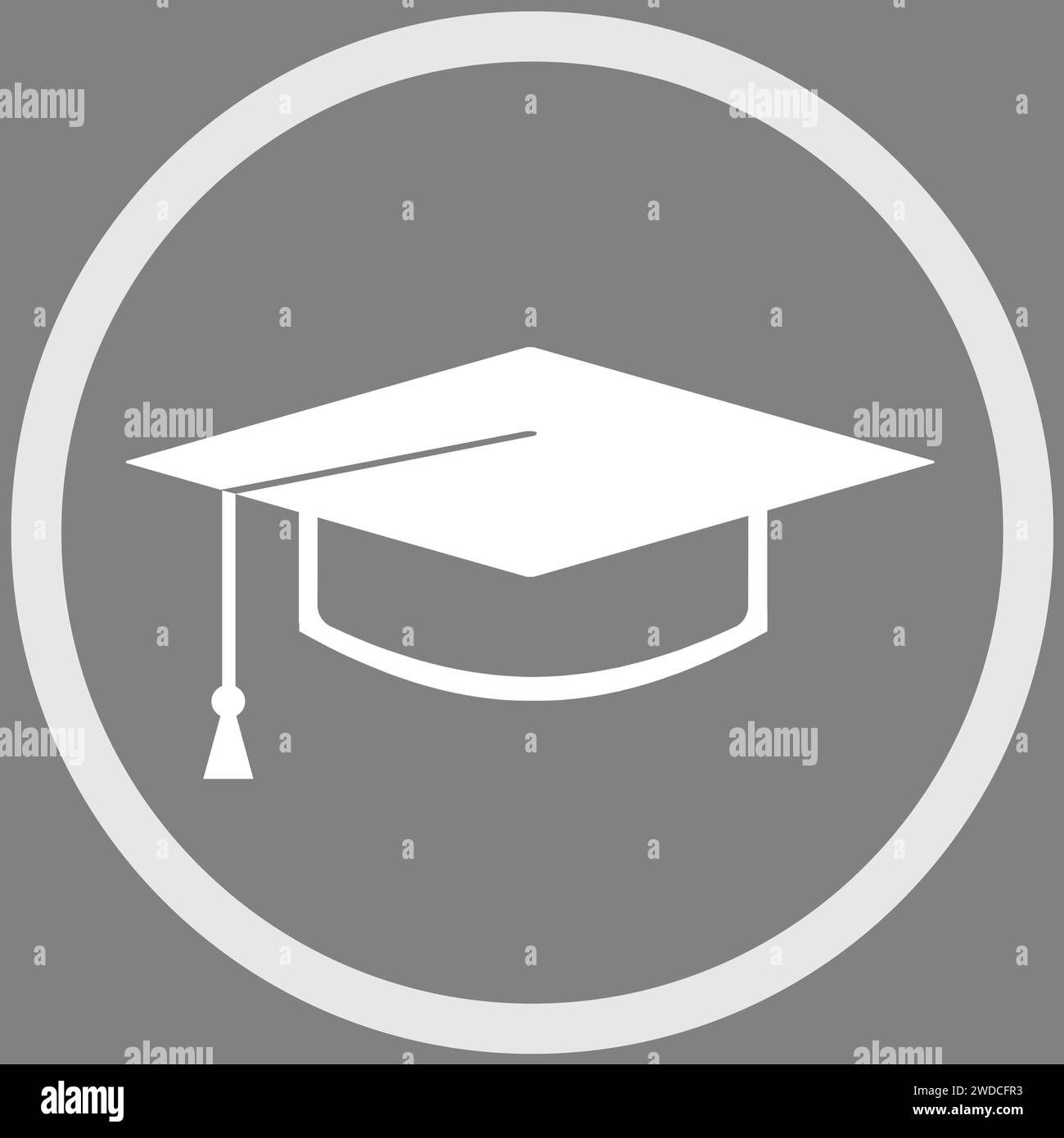 Tappo quadrato per uso accademico nella cornice, illustrazione su sfondo grigio Foto Stock