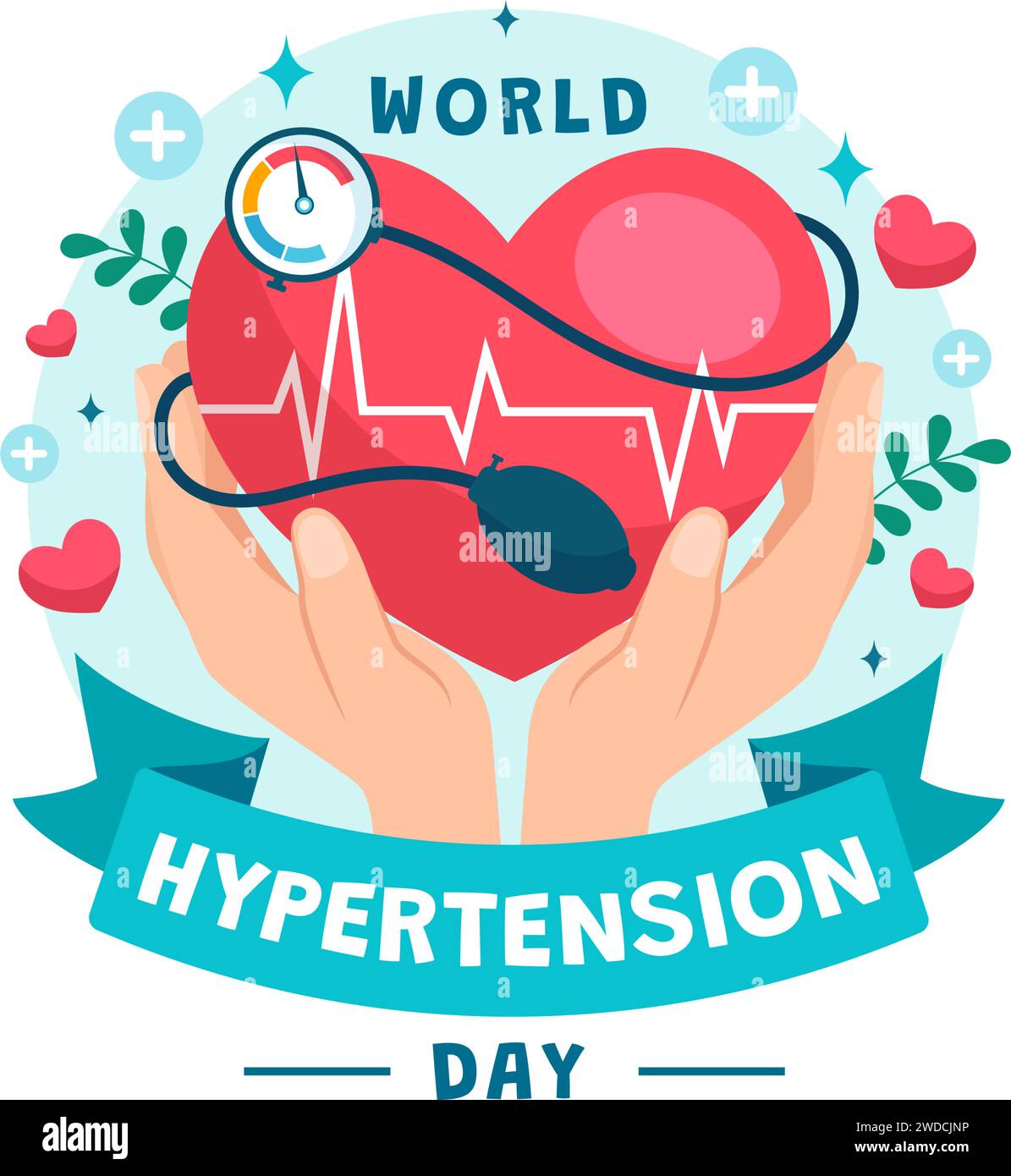 Giornata mondiale dell'ipertensione illustrazione vettoriale il 17 maggio con alta pressione sanguigna, tensimetro e Red Love Image in Healthcare sfondo piatto Illustrazione Vettoriale