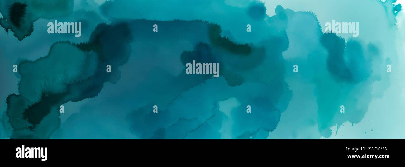 Acquerello azzurro turchese sfondo astratto. Sfondo di vernice verde blu astratto con consistenza grunge liquido Foto Stock