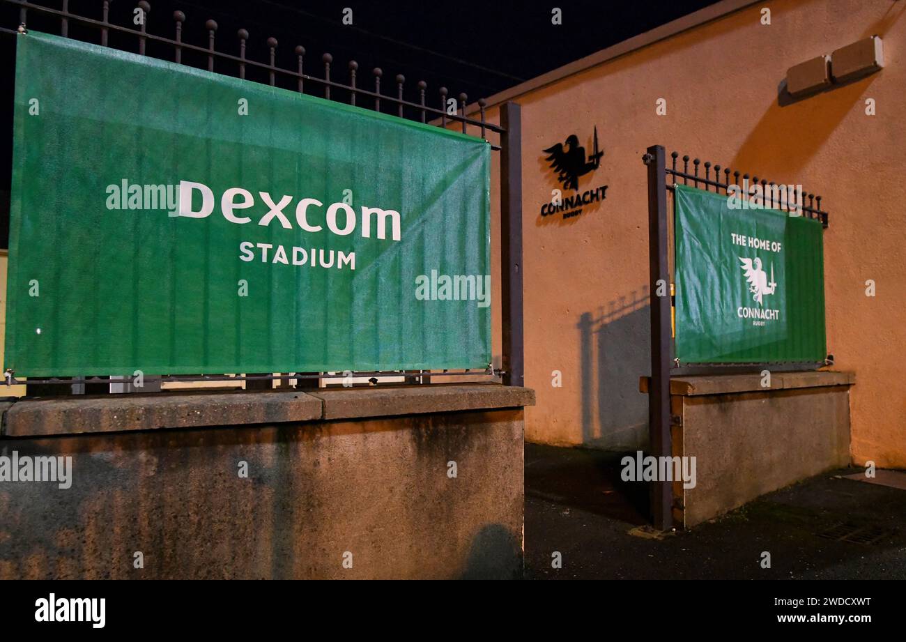 Galway, Irlanda. 19 gennaio 2024. Branding al Dexcom Stadium di Galway prima dell'inizio dell'Investec Champions Cup round 4 match tra Connacht e i Bristol Bears Credit: Don Soules/Alamy Live News Foto Stock