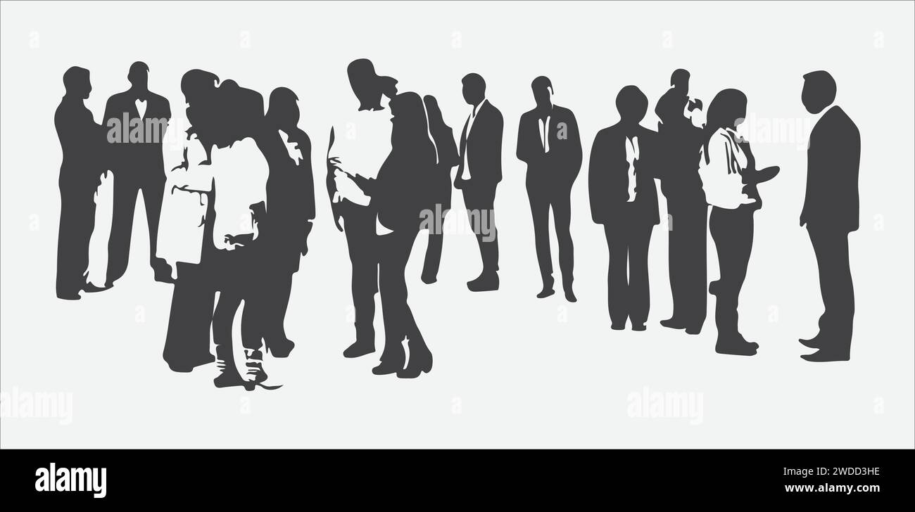Conclave aziendale, silhouette di Business Titans coinvolgenti in discorso Illustrazione Vettoriale