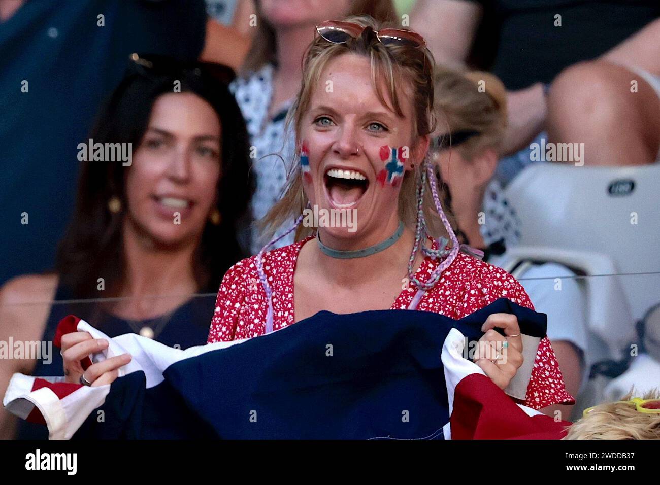 Melbourne, Australia, 20 gennaio 2024. Un fan norvegese durante l'Australian Open Tennis Grand Slam 2024 a Melbourne Park. Crediti fotografici: Frank Molter/Alamy Live news Foto Stock