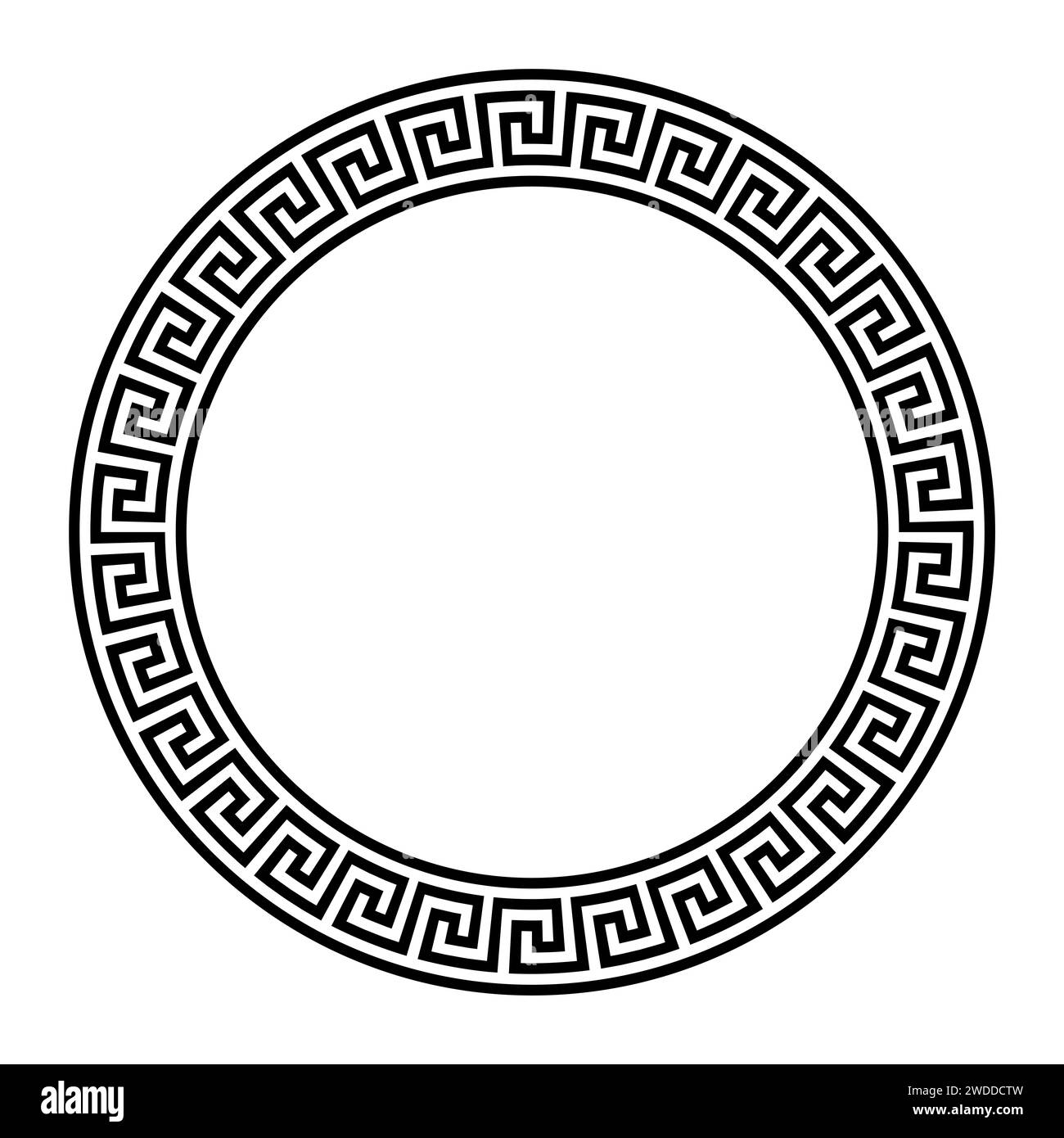 Cornice circolare con motivo chiave greco senza cuciture. Bordo decorativo con motivi greci, costruito con linee continue. Foto Stock