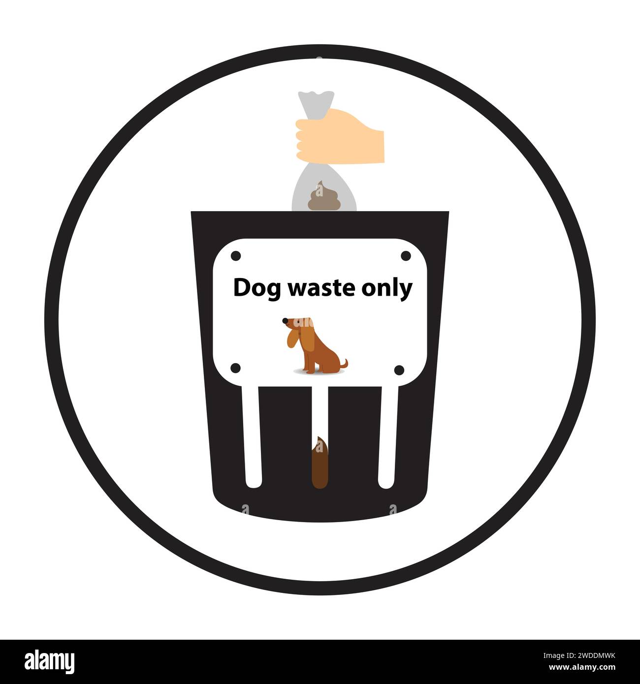 Contenitore rifiuti cane con il testo solo rifiuti cane Illustrazione Vettoriale
