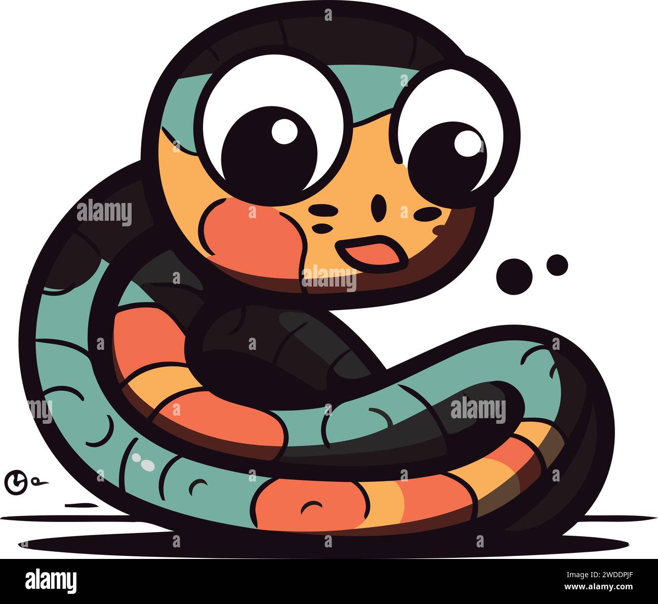 Illustrazione vettoriale del simpatico serpente dei cartoni animati. Isolato su sfondo bianco. Illustrazione Vettoriale