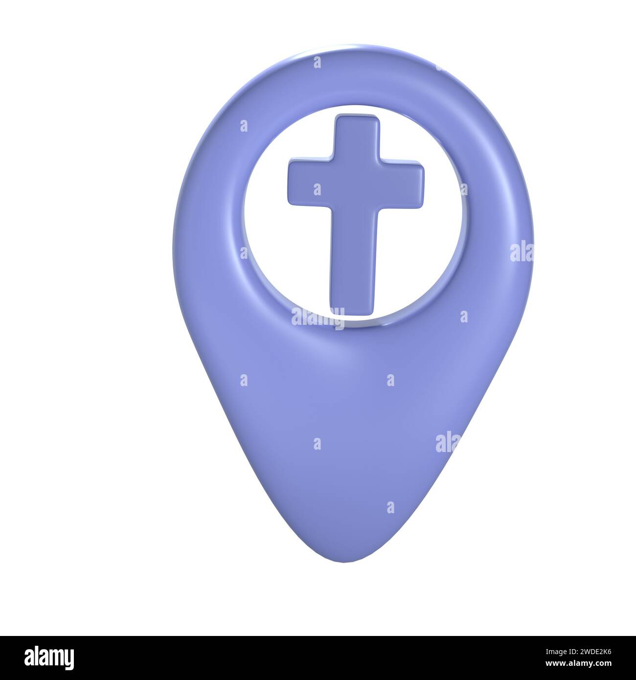 Icona gps gps croce blu Christian 3D. Elemento per il luogo della chiesa, indirizzo dell'edificio religioso. Oggetto su sfondo bianco Foto Stock