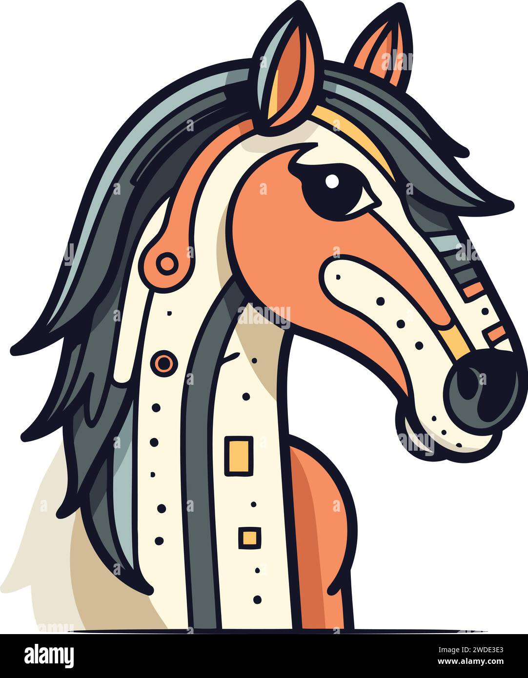 Illustrazione del vettore equestre. Simpatico cavallo da doodle disegnato a mano. Illustrazione Vettoriale