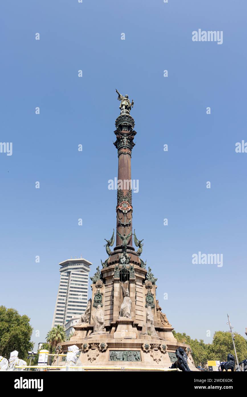Foto scattata nella città di Barcellona, in Spagna, che mostra una vista della statua di Cristoforo Colombo Foto Stock