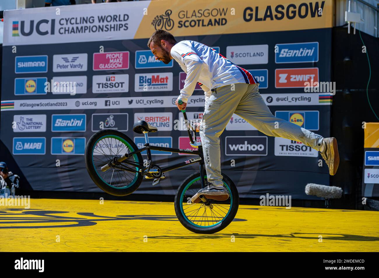 BMX Flatland a Glasgow Green durante i Campionati del mondo UCI 2023. Foto Stock