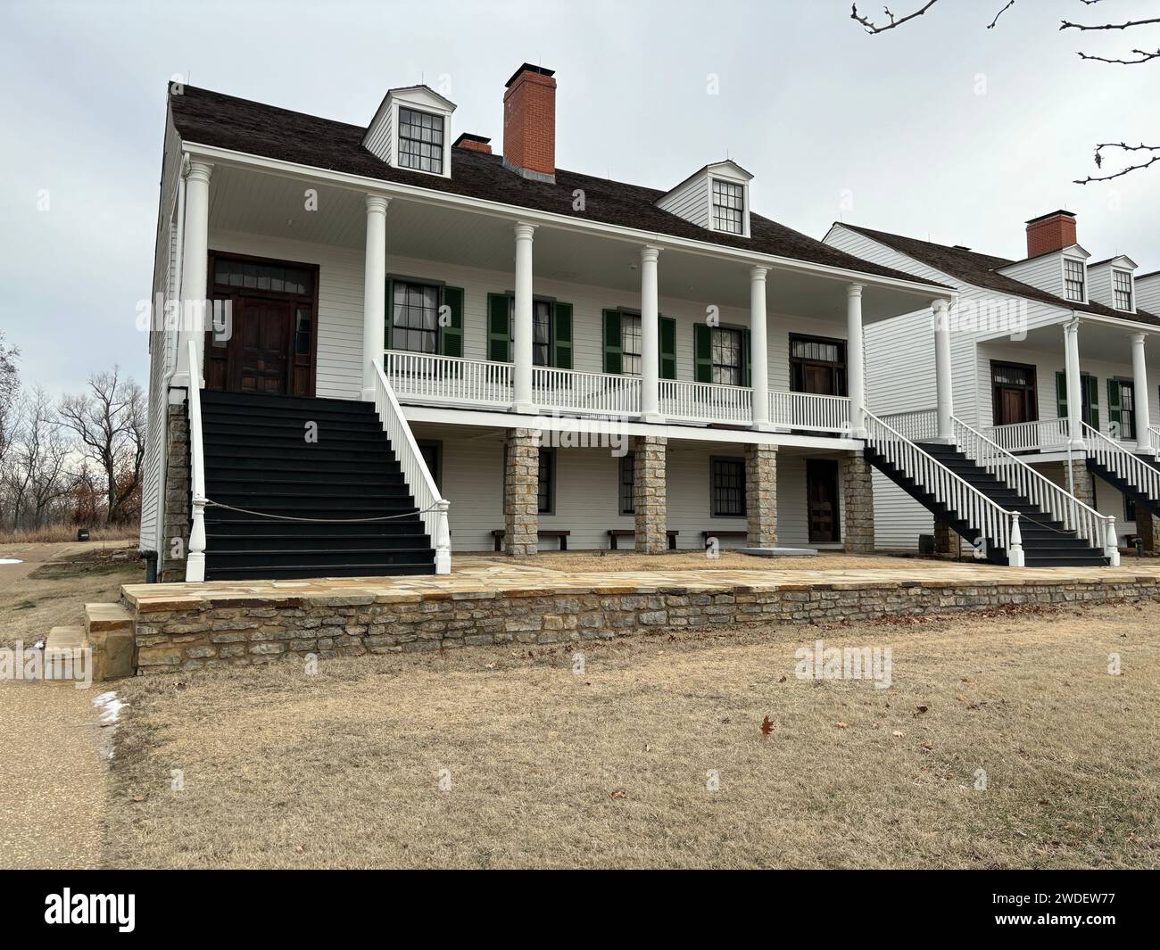 Officers' Quarters and Free States Hotel, Fort Scott National Historic Site, Fort Scott, Kansas, gennaio 2024 Foto Stock