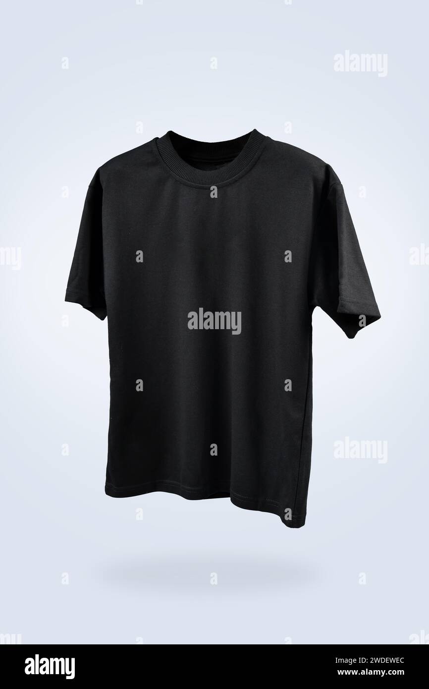 Modello di T-shirt nera e campione di tessuto Foto Stock
