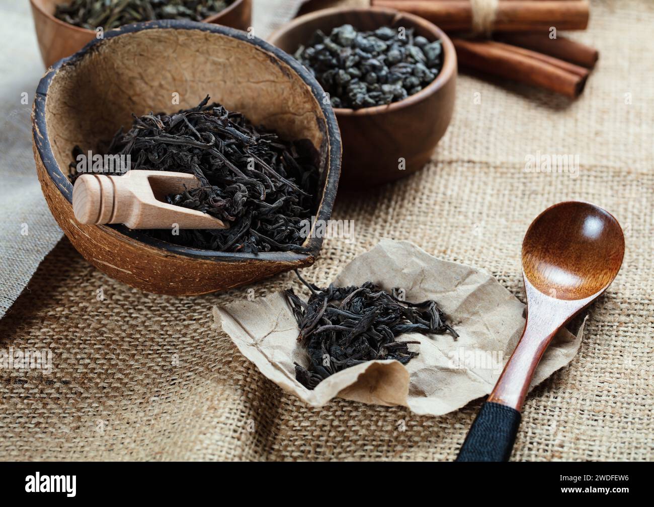 una specie di tè su sfondo di tela Foto Stock