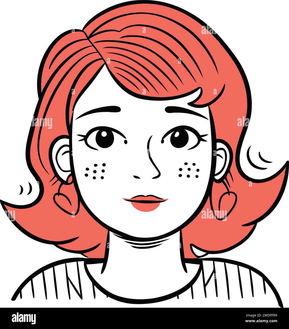 Illustrazione vettoriale di una ragazza con capelli rossi e lentiggini. Illustrazione Vettoriale