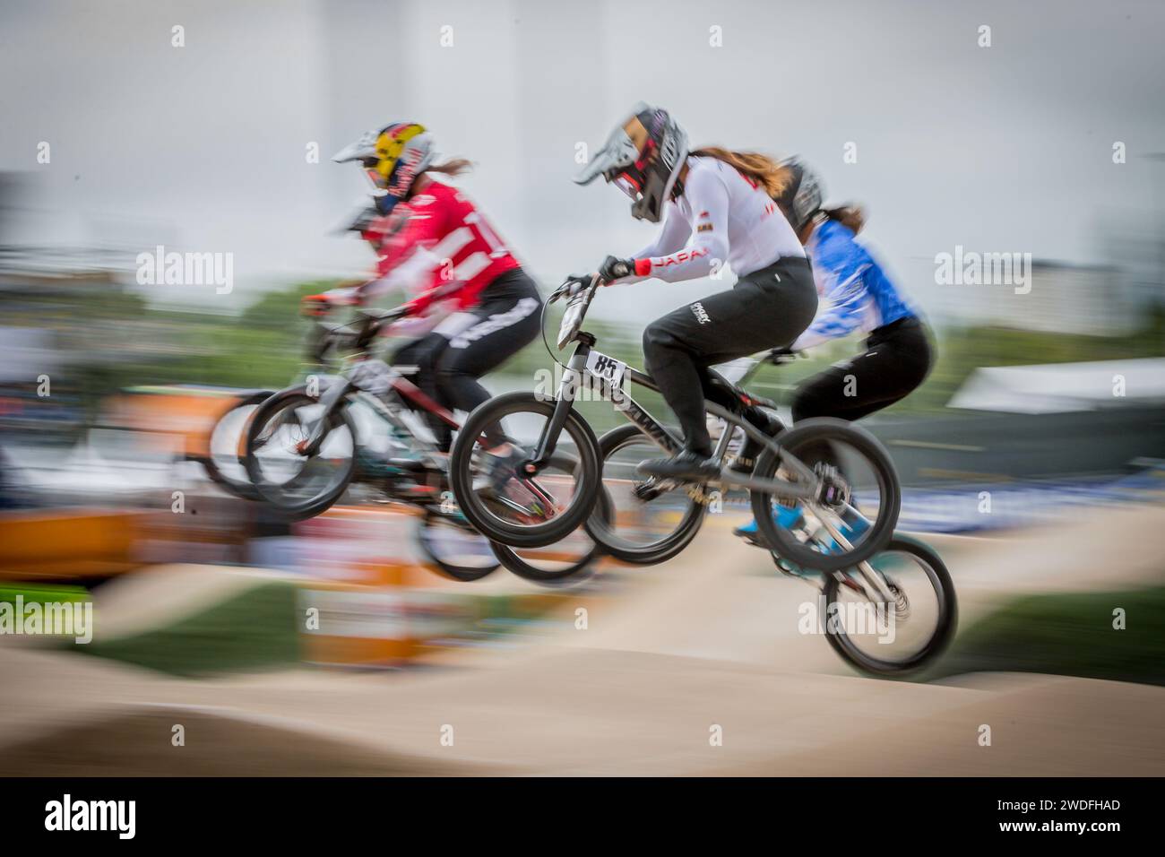 SAE HATAKEYAMA (Giappone) Elite Women (più vicina alla telecamera) ai Campionati del mondo di corse UCI BMX Racing 2023, Glasgow Foto Stock