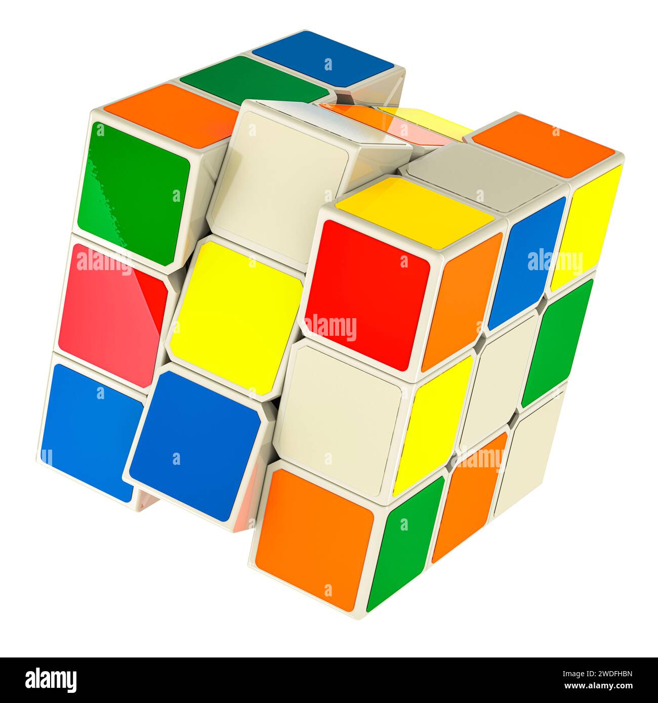 Cubo magico, cubo puzzle, rendering 3D isolato su sfondo bianco Foto Stock