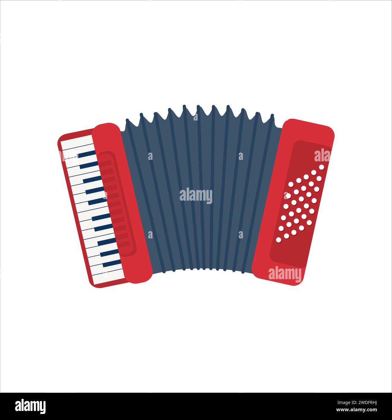 Fisarmoniche cromatiche a bottone o Bayan russo. Piatto Diatonic Melodeon o pianoforte a fisarmonica. Cartoni animati di colore blu e rosso armonico o arpa ebraica. Etnia folk Illustrazione Vettoriale