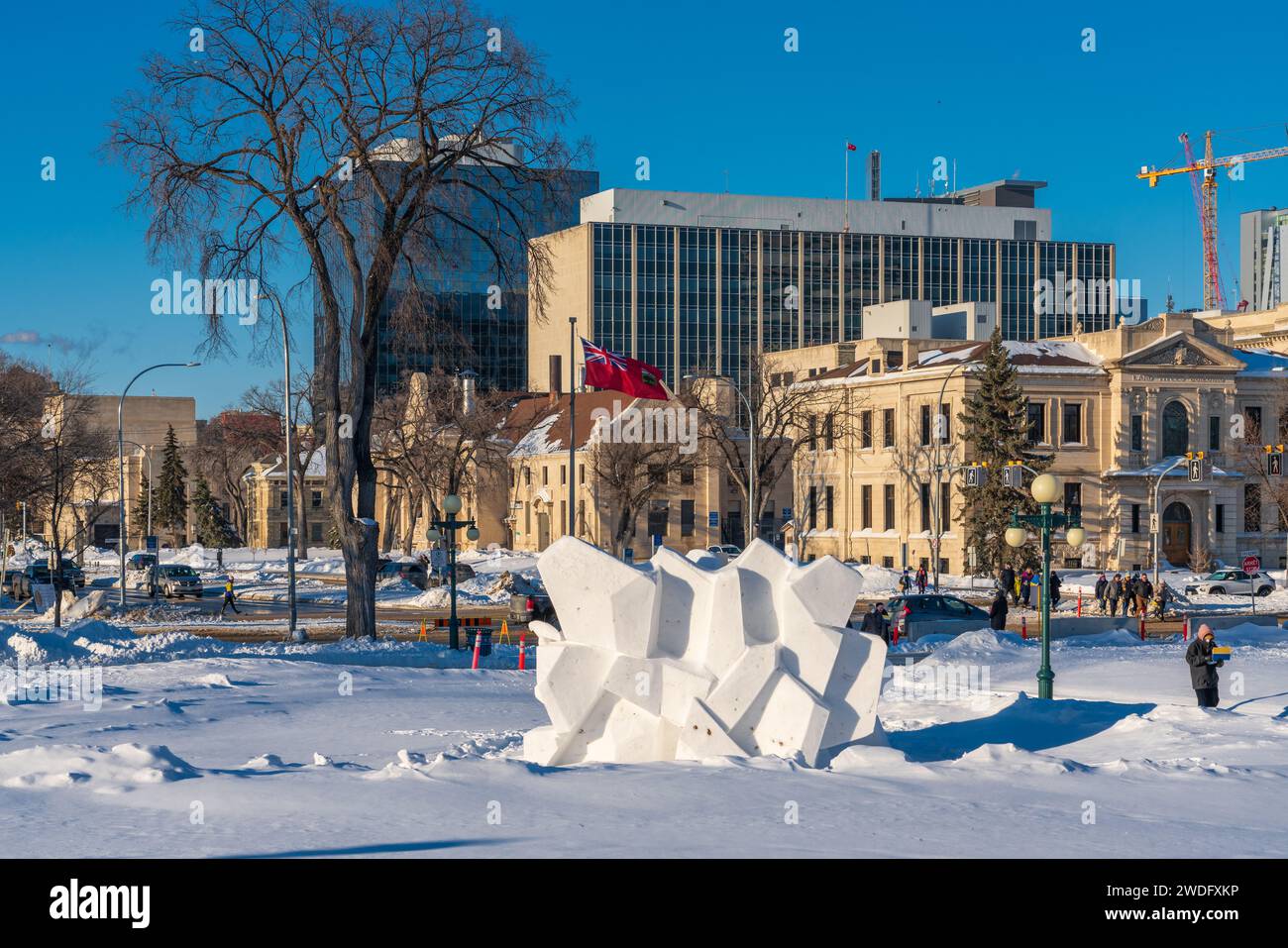 Sculture di neve al Festival du Voyageur di Winnipeg, Manitoba, Canada. Foto Stock