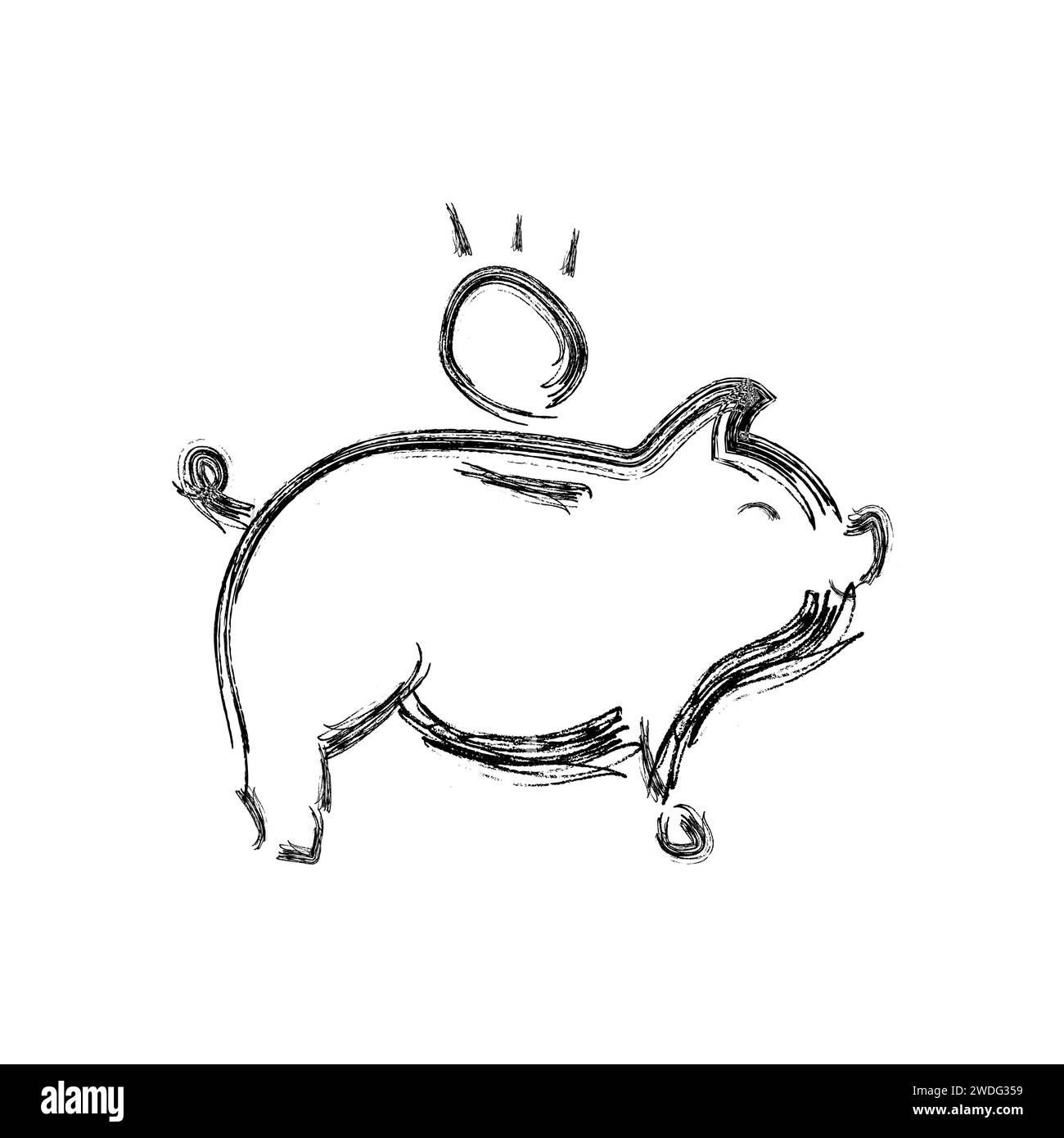 Concetto di stile cartoni animati salvadanaio. Schizzo dipinto a mano. Illustrazione isolata dei risparmi di cassa di Piggybank. Illustrazione Vettoriale