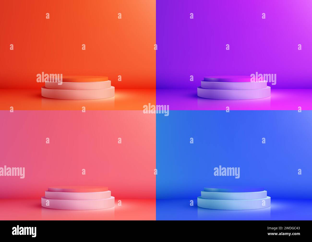 Presentazione del prodotto con questo modello 3D dai colori vivaci. Perfetto per mostrare cosmetici, gioielli o qualsiasi prodotto elegante in un ambiente moderno e minimalista Illustrazione Vettoriale