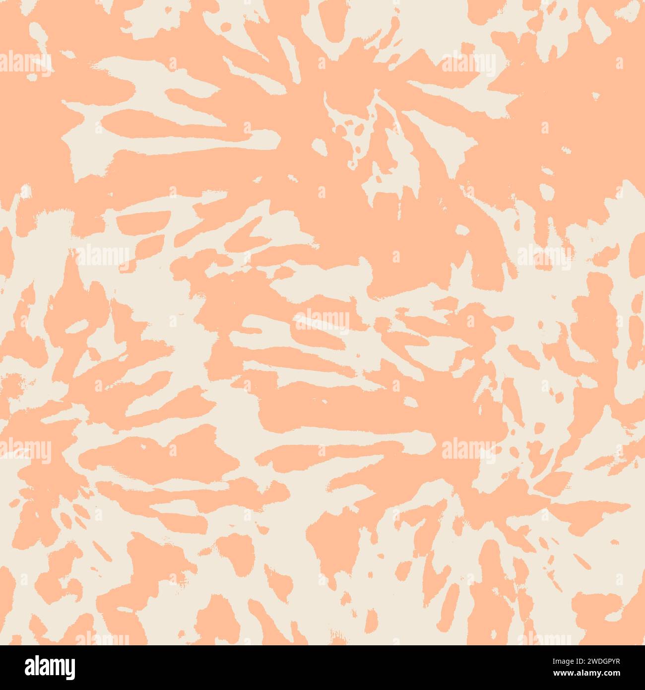 Motivo floreale shibori tie dye senza cuciture. Colore Peach Fuzz elementi ornamentali di fiori dipinti a mano su sfondo bianco. Texture astratta. Stampa per tex Foto Stock