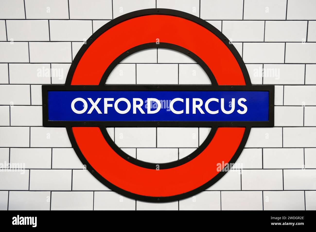 Cartello della stazione della metropolitana di Oxford Circus. Londra, Regno Unito Foto Stock