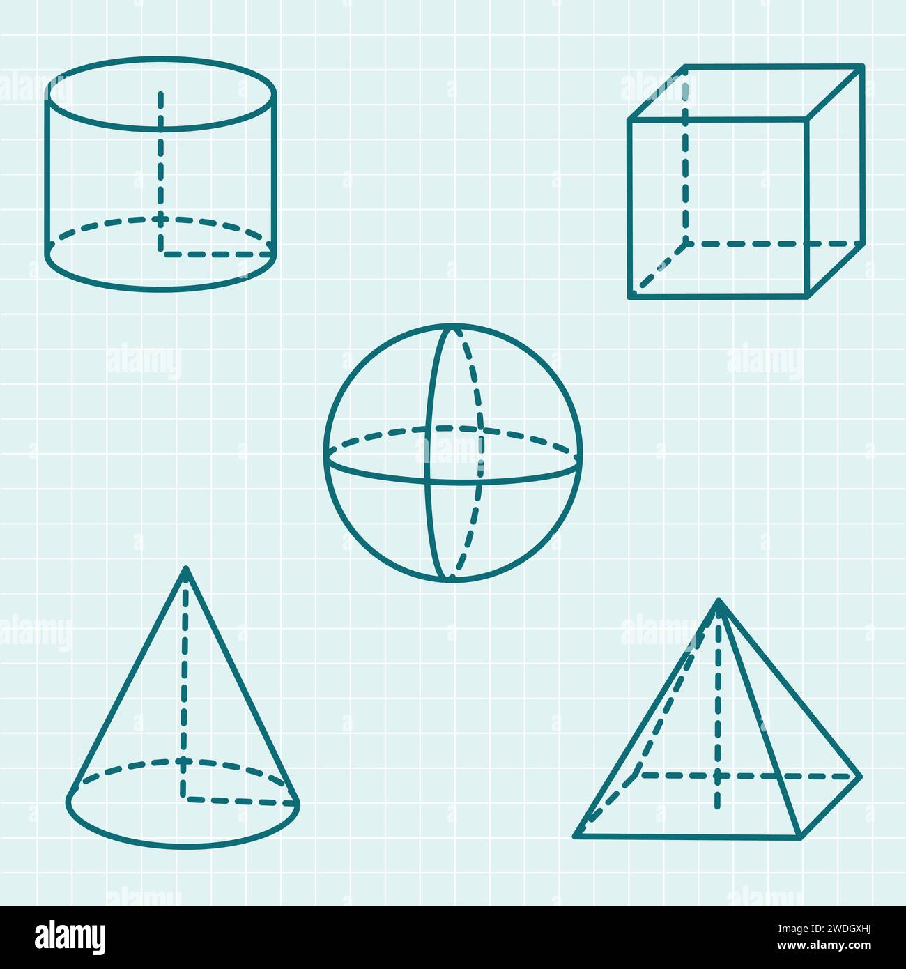 set di forme geometriche di base volumetriche di linea, elementi matematici isolati Illustrazione Vettoriale