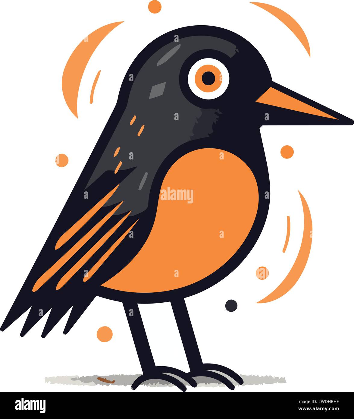 Illustrazione vettoriale di un uccello nero su sfondo bianco. Stile cartoni animati. Illustrazione Vettoriale