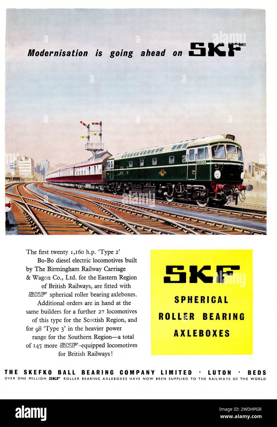 Annuncio vintage anni '1960 per cuscinetti a rulli SKF per locomotive ferroviarie prodotto in Gran Bretagna Foto Stock