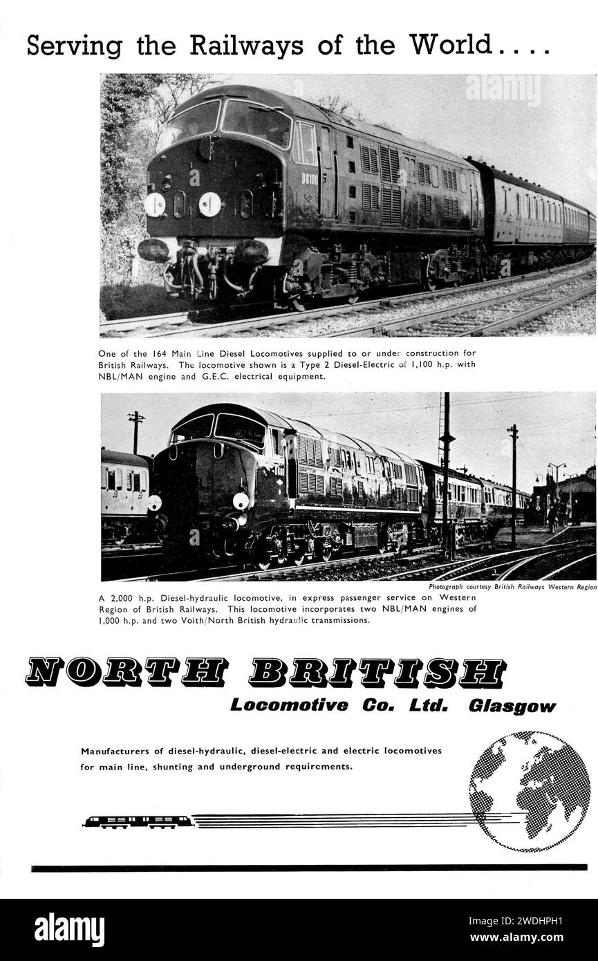 Annuncio vintage anni '1960 per locomotive diesel North British prodotte in Gran Bretagna Foto Stock