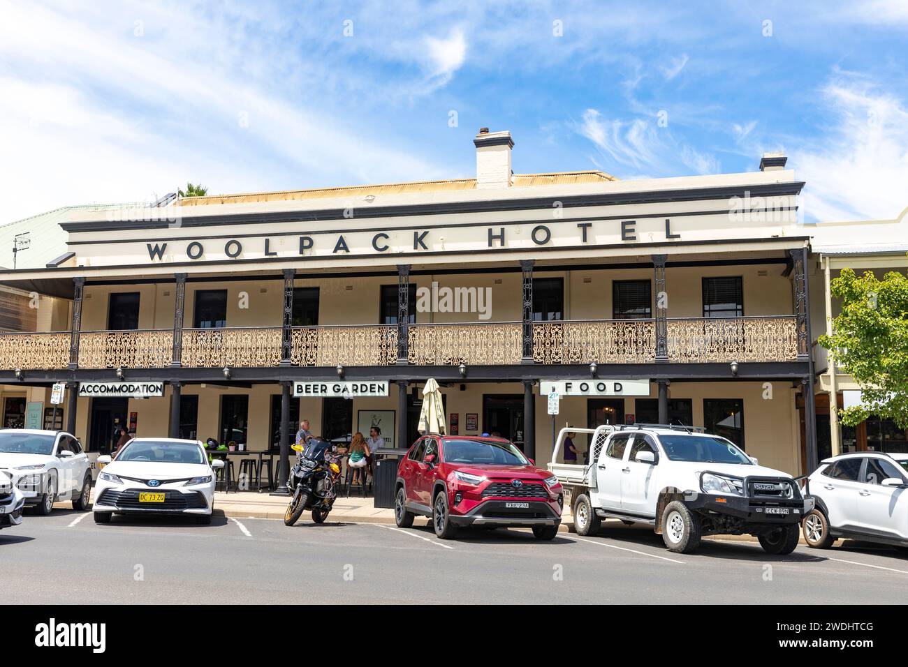 Centro di Mudgee nel nuovo Galles del Sud, The Woolpack Hotel e pub bar in Market Street, Australia, 2024 Foto Stock