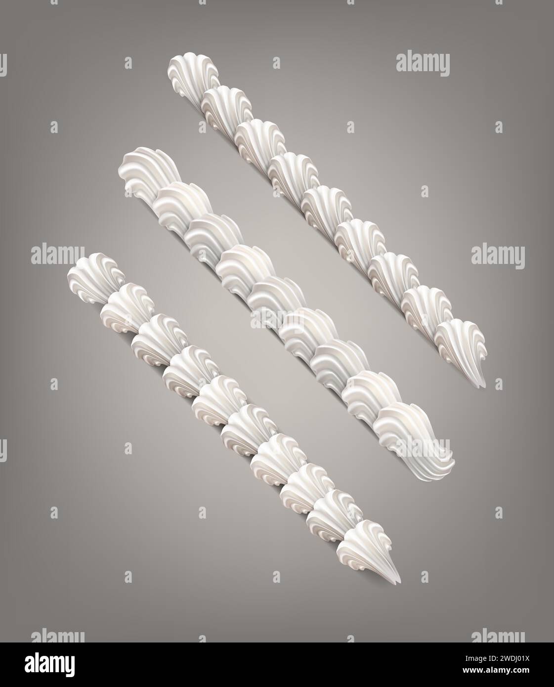 set di icone vettoriali realistiche. Baker cream. Montare la panna con i motivi dei sacchetti. Illustrazione Vettoriale