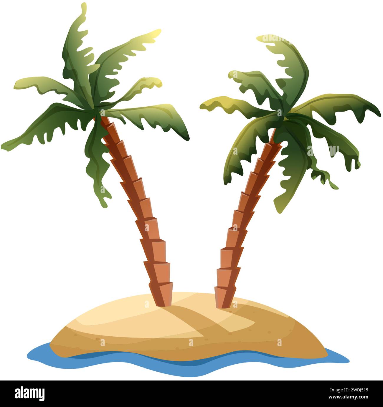 illustrazione dell'icona stile cartone animato. Palme sull'isola della spiaggia di sabbia. Isolato su sfondo bianco. Illustrazione Vettoriale