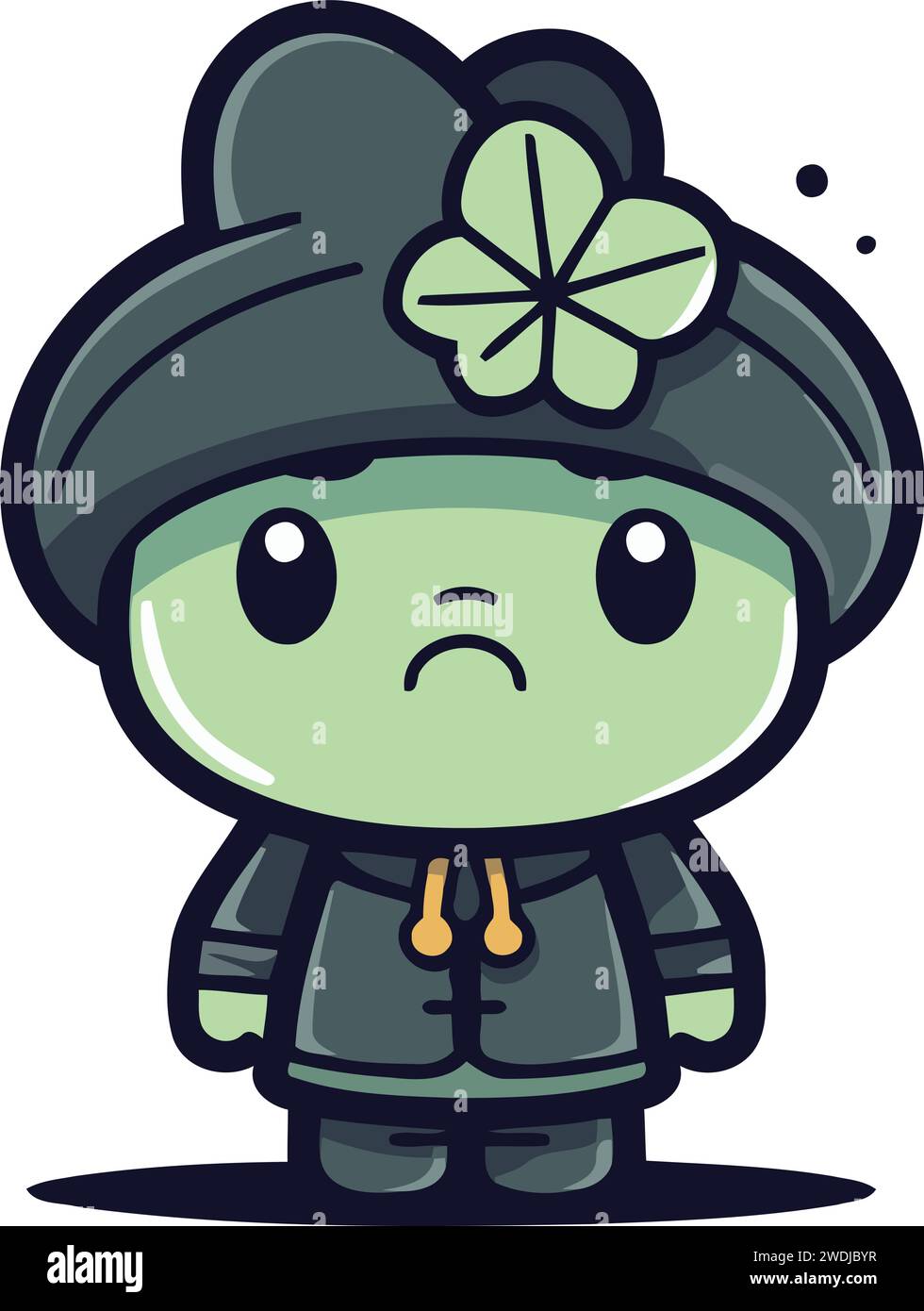 Kawaii Frog Cartoon personaggio con Sad Expression Vector Illustration. Illustrazione Vettoriale