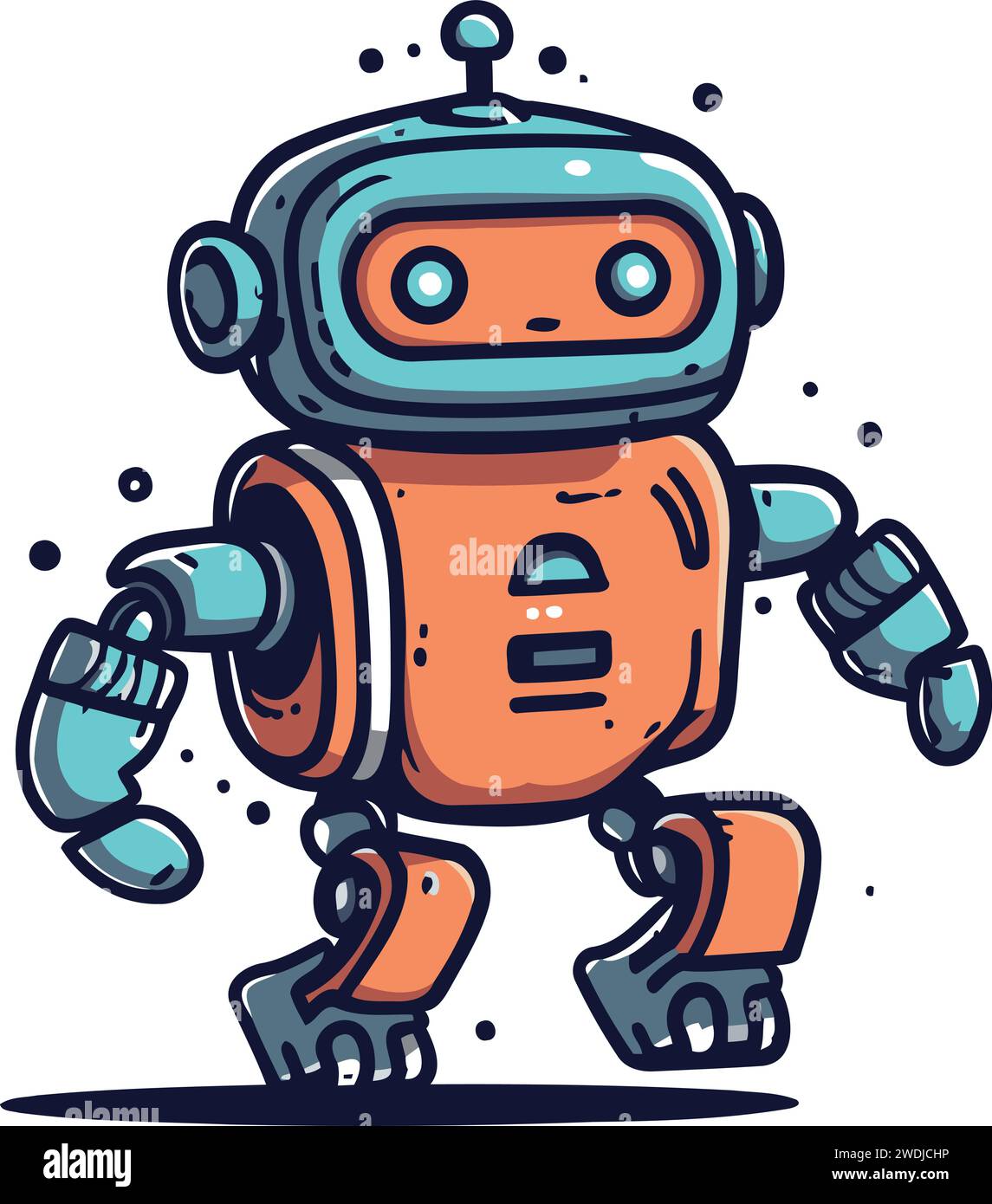 Illustrazione del vettore di doodle del robot. Isolato su sfondo bianco. Illustrazione Vettoriale