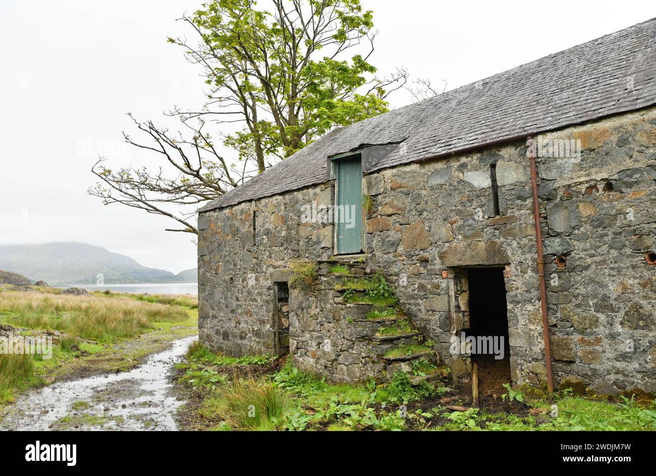 Fattoria abbandonata sull'isola di Mull, in Scozia Foto Stock