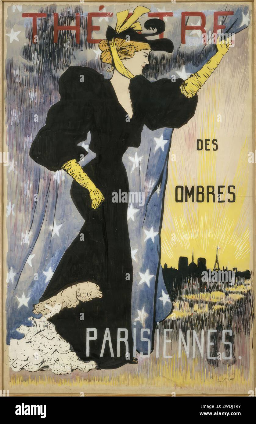 Miguel Utrillo/ Théatre des Ombres Parisiennes, Ritratto di Valadon. Acquerello e guazzo su carta 105 x 68. Autore: MIGUEL UTRILLO. MIQUEL UTRILLO I MORLIUS. Foto Stock