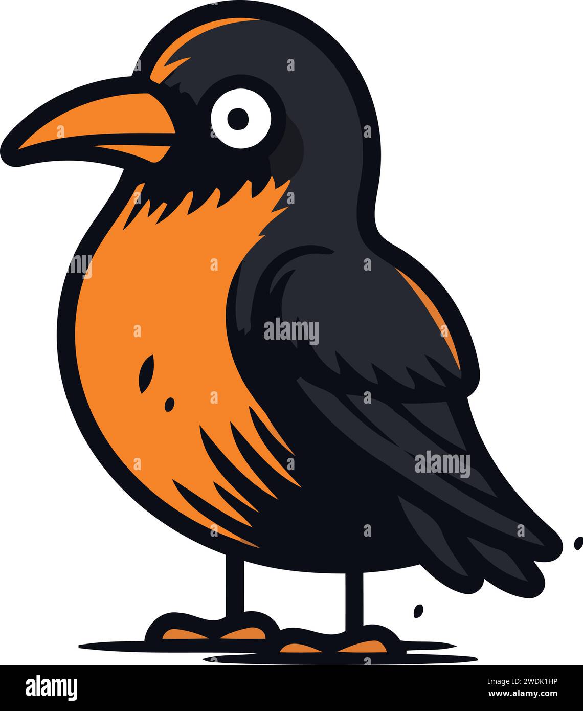 Illustrazione vettoriale di un uccello nero di un cartone animato. Isolato su sfondo bianco. Illustrazione Vettoriale