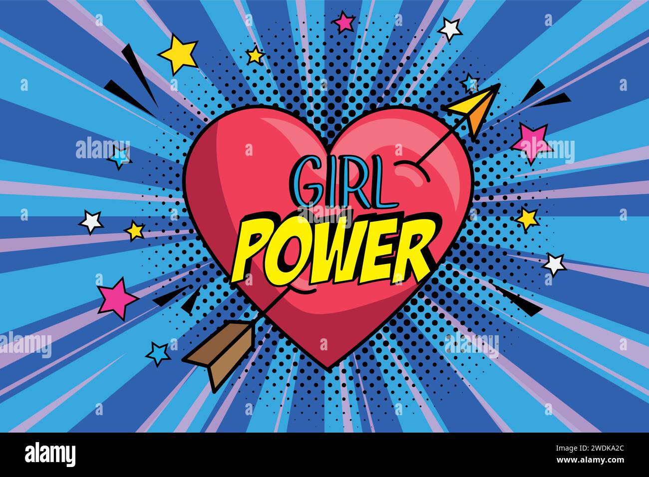 Power Girl Heart ama la pop art di San Valentino Illustrazione Vettoriale