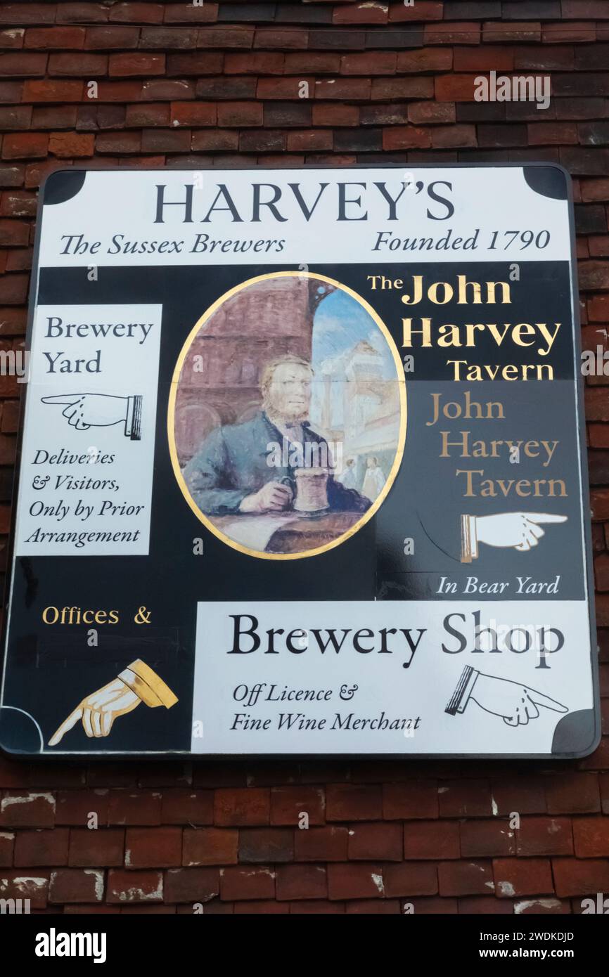 Inghilterra, Sussex, East Sussex, Lewes, Harvey's Brewery Direction Sign Foto Stock