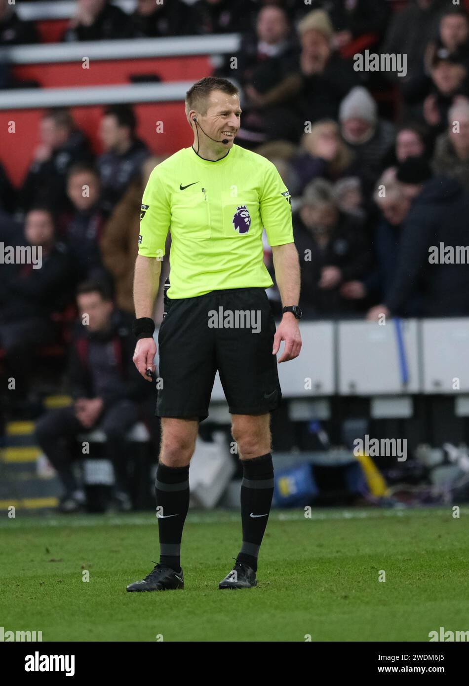 Bramall Lane, Sheffield, Regno Unito. 21 gennaio 2024. Premier League Football, Sheffield United contro West Ham United; arbitro Michael salisbury Credit: Action Plus Sports/Alamy Live News Foto Stock